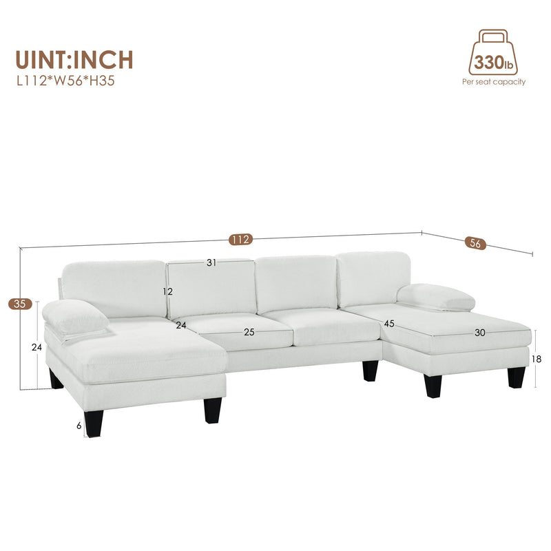 Granular Velvet Sofa, U-Shaped Couch With Oversized Seat, 6 Seat Sofa Bed With Double Chaise, Comfortable And Spacious Indoor Furniture For Living Room