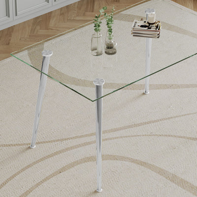 Tempered Glass Top Dining Table With Stainless Steel Legs