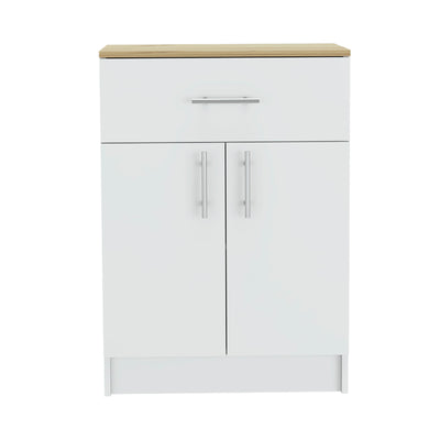 Pantry Organizer Cabinet One Drawer, Two Interior Shelves, Two Doors - White / Light Oak