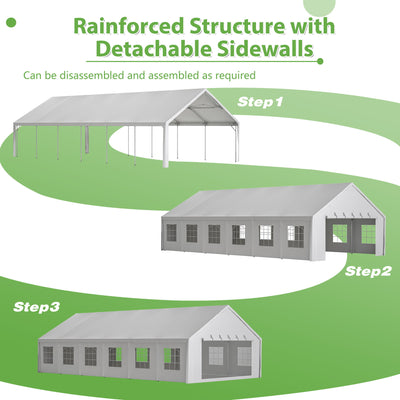 Party Tent Heavy Duty, Large Wedding Event Shelters With 3 Carry Bags & Removable Sidewalls, Outdoor Canopy Gazebo Commercial Tents For Parties Carport Camping Garden Patio - White