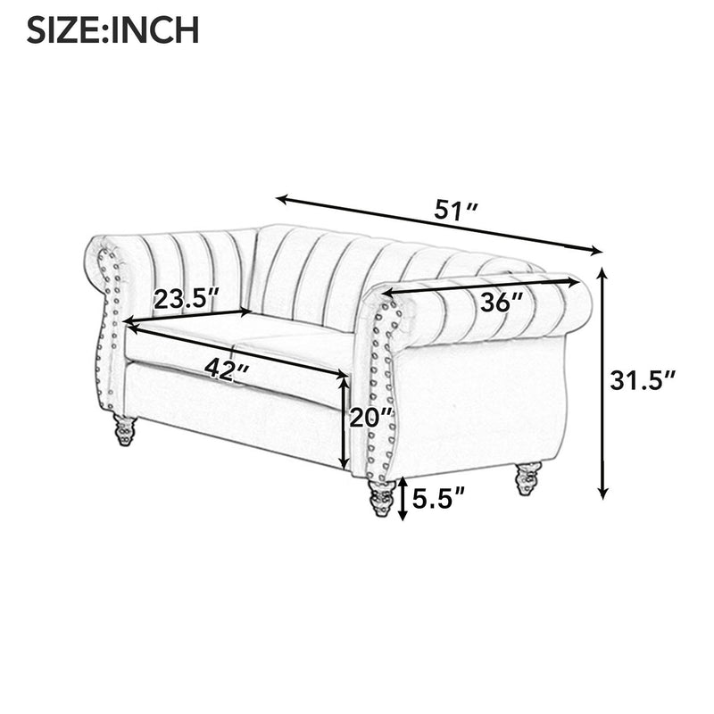 Modern Sofa Dutch Fluff Upholstered Sofa With Solid Legs, Buttoned Tufted Backrest