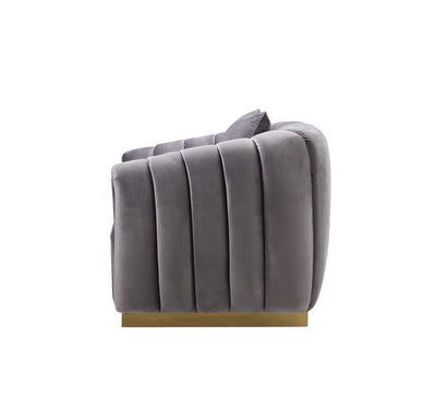 Elchanon - Loveseat - Gray Velvet & Gold Finish - Grand Furniture GA