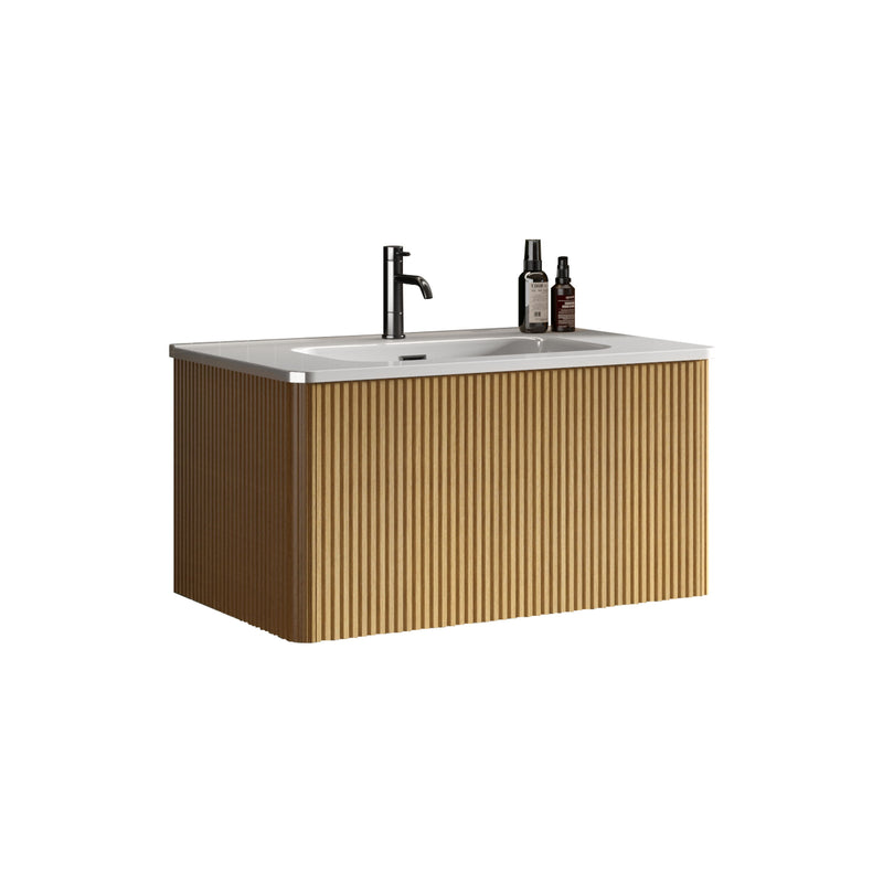 Etna - Striped Bathroom Vanity With Ceramic Sink, Wall Mounted Floating Bathroom Vanity For Modern Bathroom