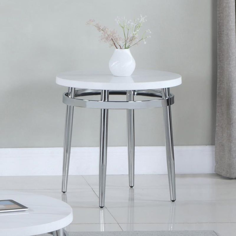 Avilla - Round Marble Top Side End Table - White