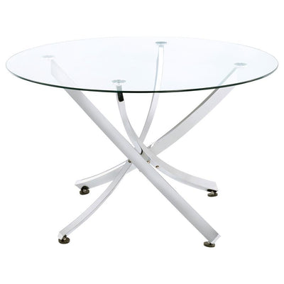 Beckham - 5 Piece Round Glass Top Dining Set - Chrome And White