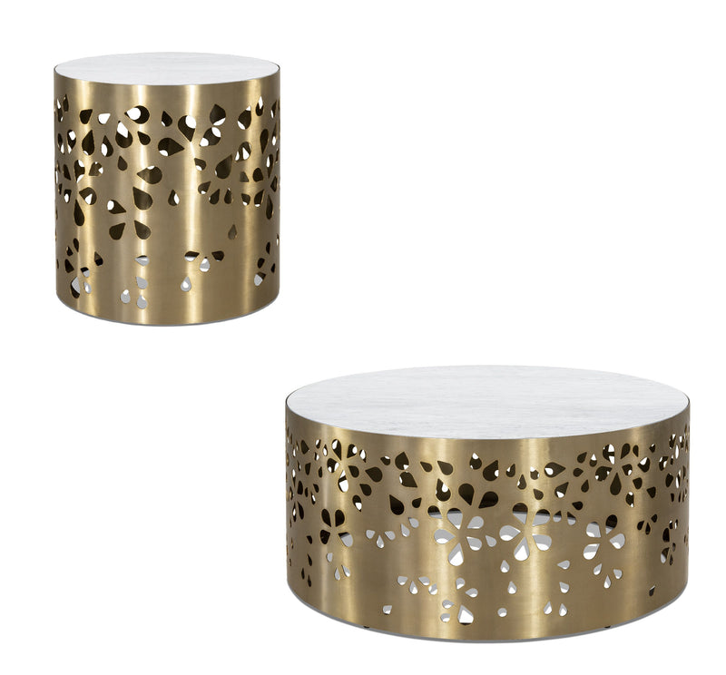 Nora - End Table - Brushed Gold / White