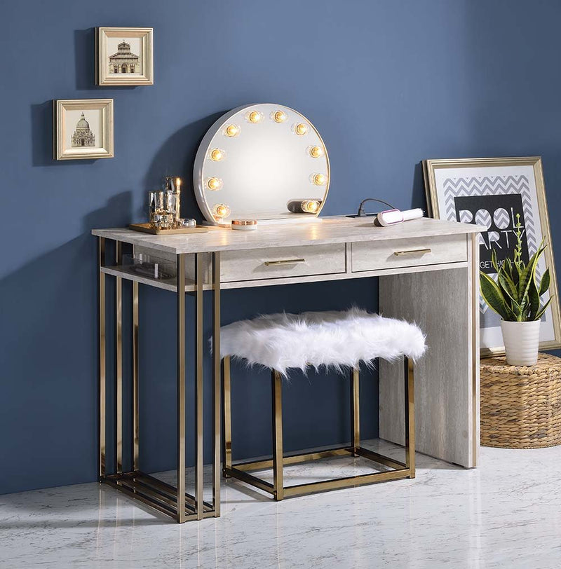 Tyeid - Vanity Desk - Antique White & Gold Finish - Grand Furniture GA