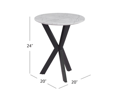 Barton - Round End Table - Black Iron / White Marble