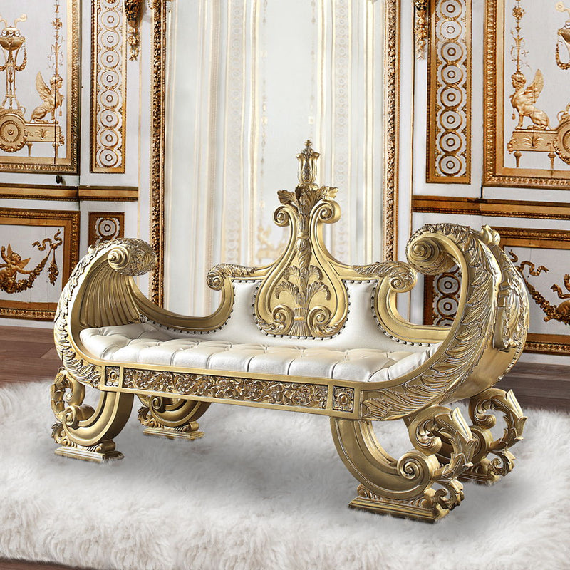 Bernadette - Bench - White PU & Gold Finish - Grand Furniture GA