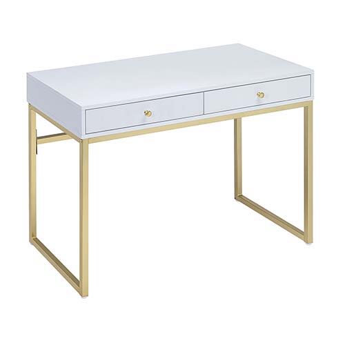 Coleen - Vanity Desk - White & Brass Finish - Grand Furniture GA