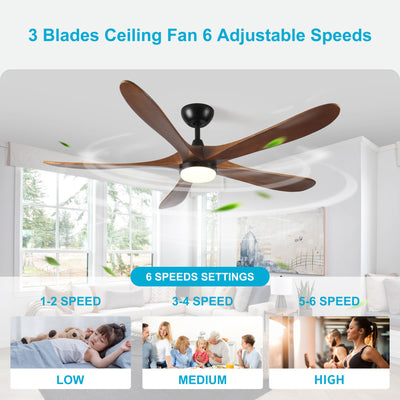 Solid Wood With Remote Control With Light (LED) Modern DC Motor Indoor / Outdoor 5 Blade Ceiling Fan For Patios, Bedrooms And Farmhouses - Antique Brown