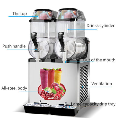 110V Commercial Slushy Machine 30L Double Tank 950W Stainless Steel Margarita Frozen Drink With Powerful Compressor Efficient Cooling Perfect For Supermarkets Cafes Restaurants Bars - Silver