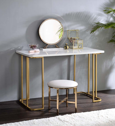 Estie - Vanity Desk - White & Gold Finish - Grand Furniture GA