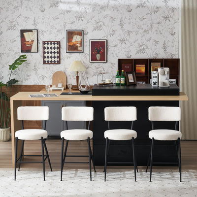 Modern Teddy Fabric Upholstered Bar Stools - Black Legs