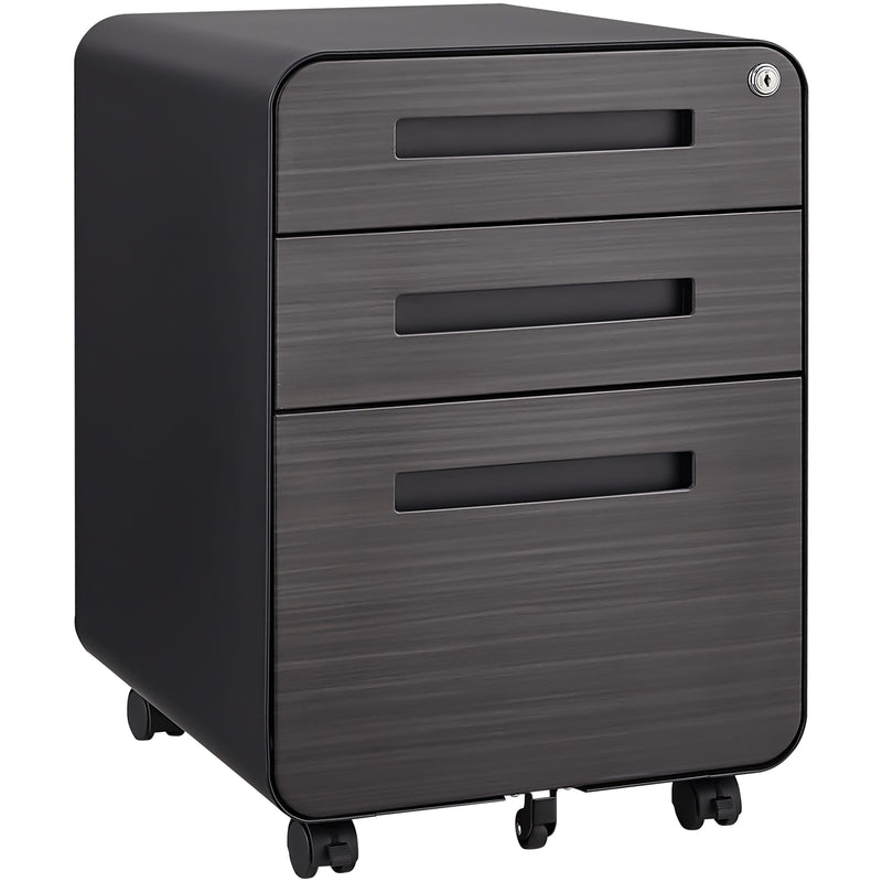 3 Drawer Mobile File Cabinet Under Desk Office, Simple Style Versatile Storage Cabinet For Legal / Letter / A4 Files, 5 Wheel Design Anti-Tilting Cold Rolled Steel Waterproof Moisture-Proof