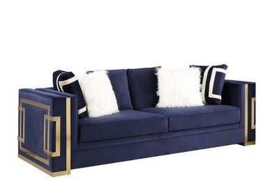 Virrux - Sofa - Blue Velvet & Gold Finish - Grand Furniture GA