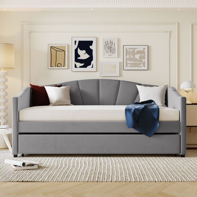 Upholstered Daybed Sofa Bed With Trundle Bed And Wood Slat