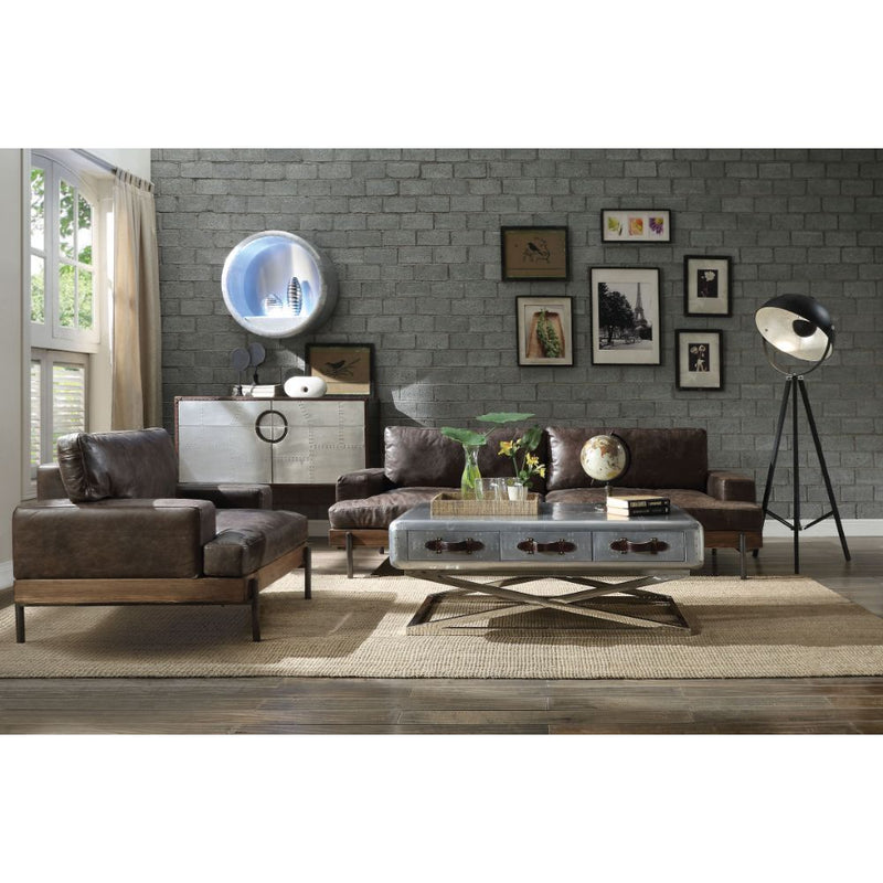 Silchester - Sofa - Oak & Distress Chocolate Top Grain Leather - Grand Furniture GA