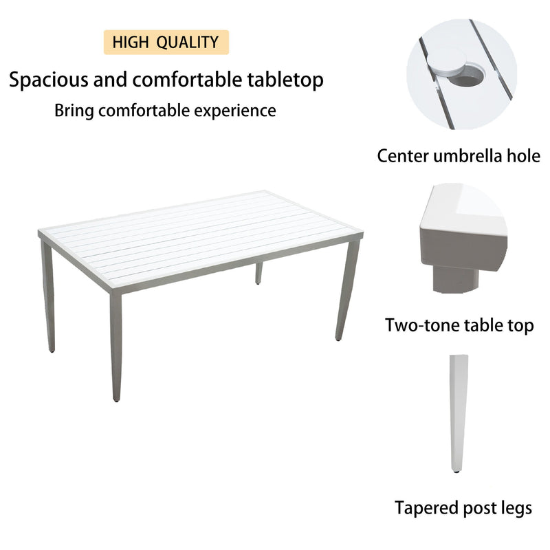 Outdoor Patio Rectangle Dining Table With Tapered Feet & Umbrella Hole