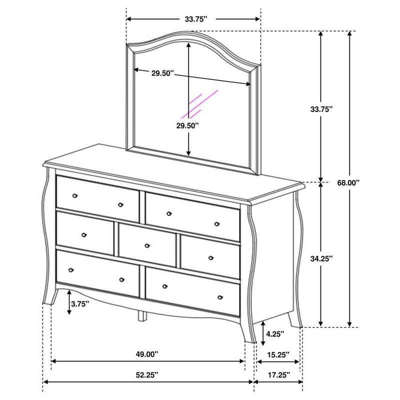 Dominique - 7-Drawer Dresser With Mirror - Cream White