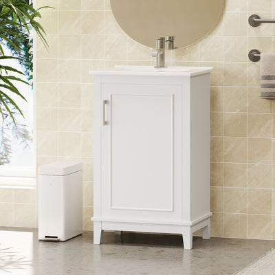 Modern Small Bathroom Vanity Cabinet With Ceramic Basin, Ample Storage, 1 Soft Close Door