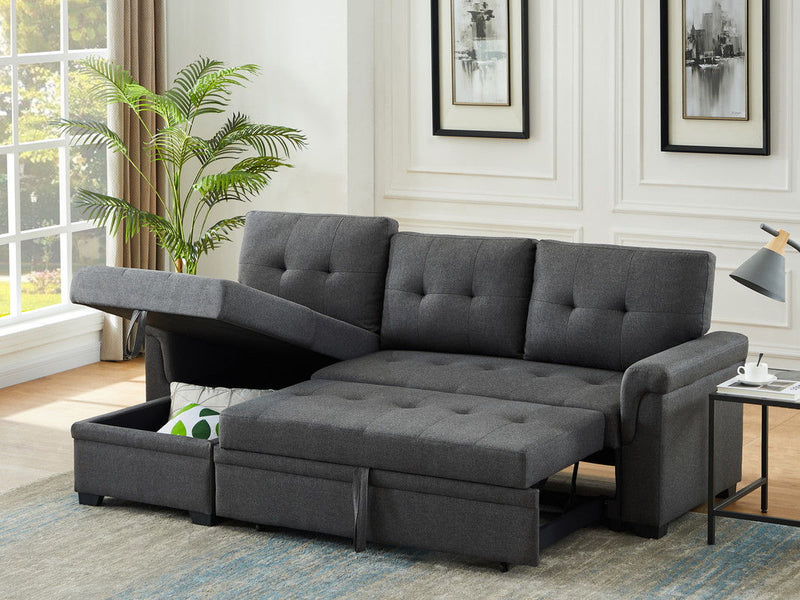 Sierra - Linen Reversible Sleeper Sectional Sofa With Storage Chaise