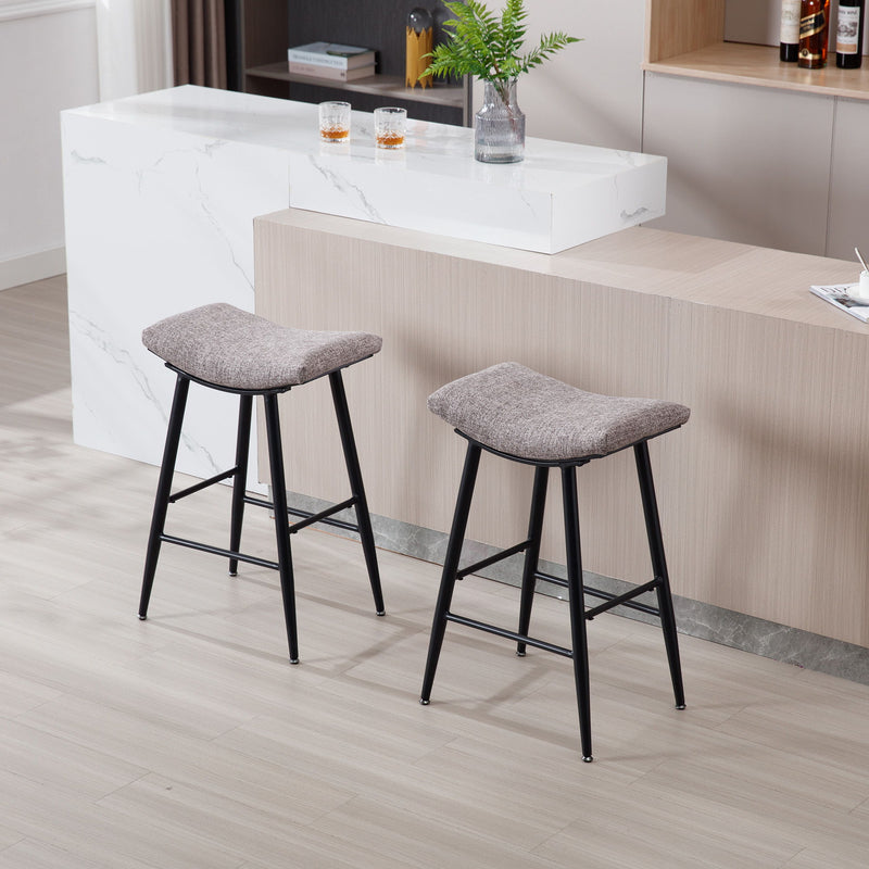 Bar Stools (Set of 2) Armless Counter Low Bar Stools Without Back Modern Linen Fabric Breakfast Stools With Metal Leg And Footrest