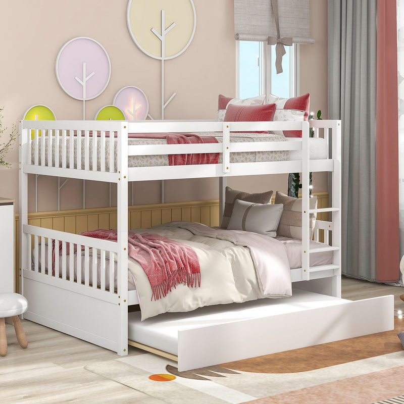 Bunk Bed With Trundle, Convertible To 2 Size Platform Bed, Bunk Bed With Ladder And Safety Rails For Kids