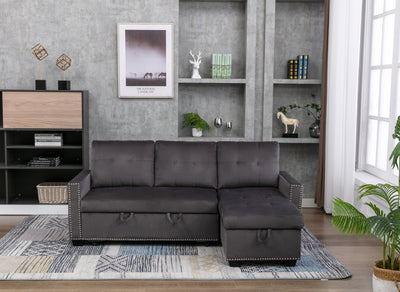 Reversible Sectional Storage Sleeper Sofa Bed, L-Shape 2 Seat Sectional Chaise With Storage, Skin-Feeling Velvet Fabric