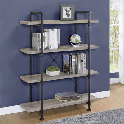 Delray - 4-Shelf Bookshelf - Gray Driftwood And Black