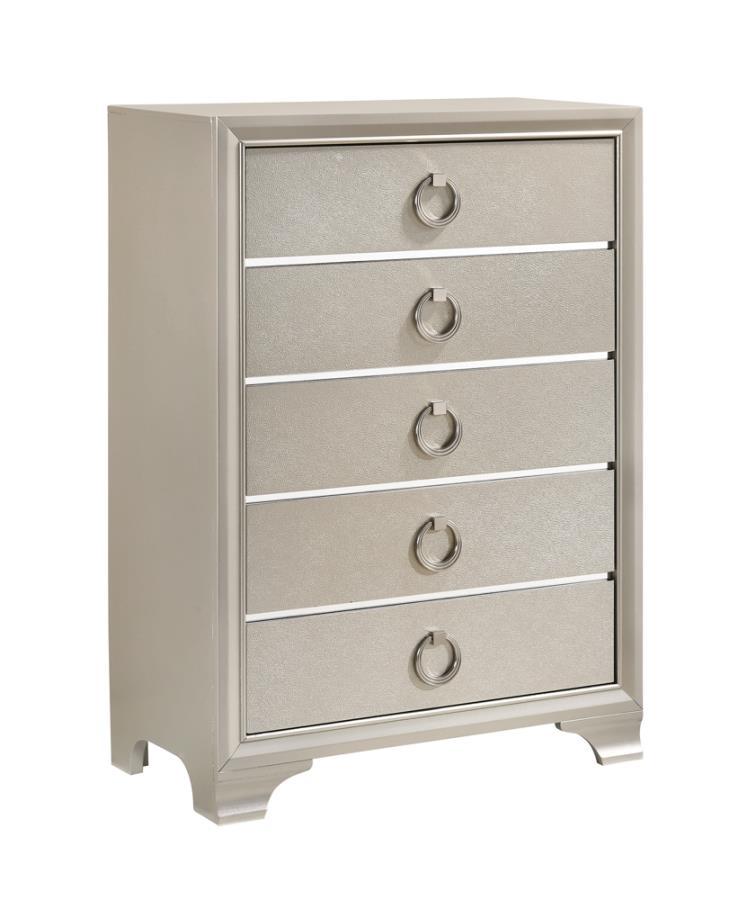 Salford - 5-Drawer Bedroom Chest - Metallic Sterling