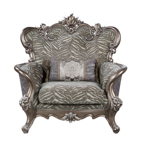 Elozzol - Chair With Pillow - Fabric & Antique Bronze Finish - Wood - Grand Furniture GA