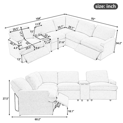 Power Recliner Corner Sofa Home Theater Reclining Sofa Sectional Couches With Storage Box, Cup Holders, USB Ports And Power Socket For Living Room