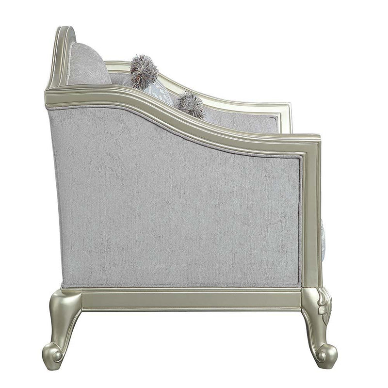 Qunsia - Chair - Light Gray Linen & Champagne Finish - Grand Furniture GA