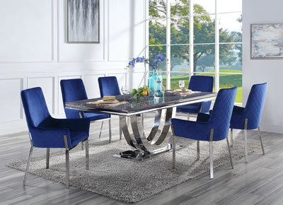 Cambrie - Side Chair (Set of 2) - Blue Velvet & Mirrored Silver Finish - Grand Furniture GA