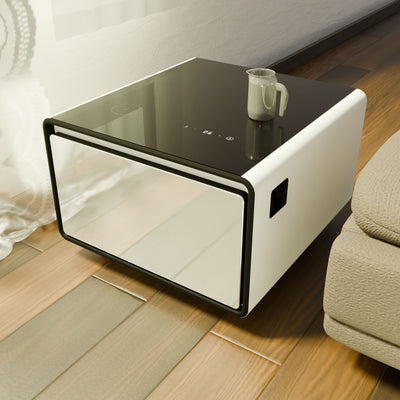 Modern Smart Side Table With Built-In Fridge, Wireless Charging, Temperature Control, Power Socket, USB Ports, Outlet Protection, Induction Light