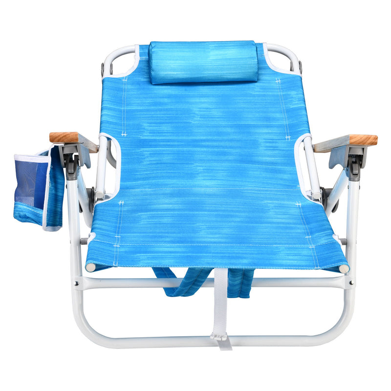 Backpack Beach Chair For Adults, Beach Towel, 5 Position Chair With Pouch Folding Lightweight Positions Back Pack, 1 Piece - Aqua Blue