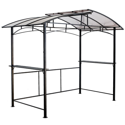 Grill Gazebo 8X5Ft, Outdoor Patio Canopy, Bbq Shelter With Steel Hardtop And Side Shelves - Black