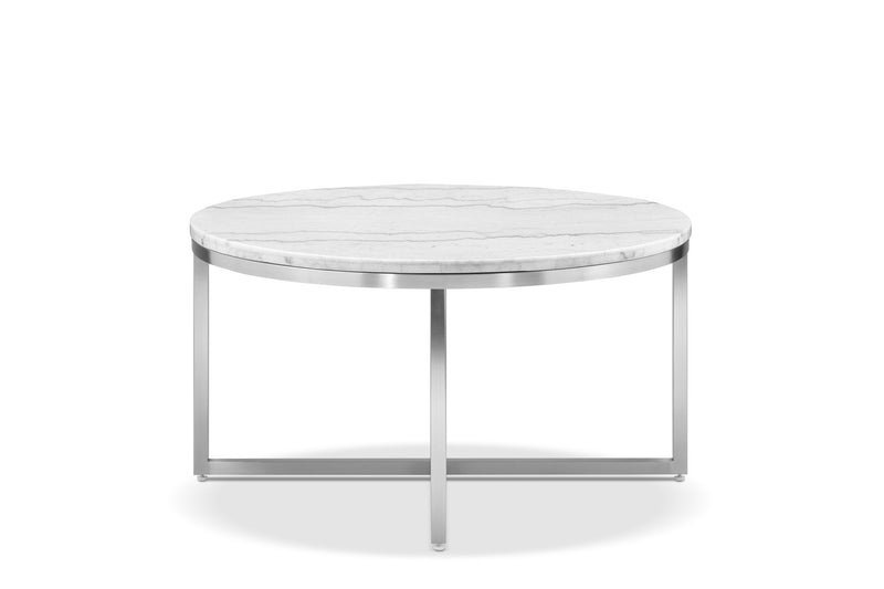 Esme - Round Cocktail Table - White Marble And Brushed Nickel