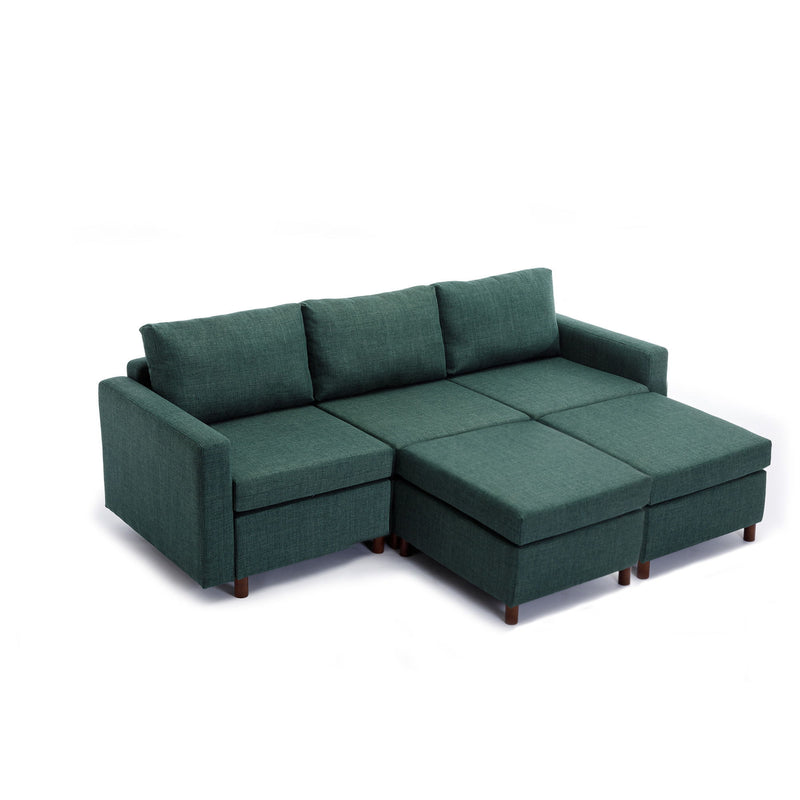 3 Seat Module Sectional Sofa Couch With 2 Ottoman For Living Room, Seat Cushion And Back Cushion Non-Removable And Non-Washable