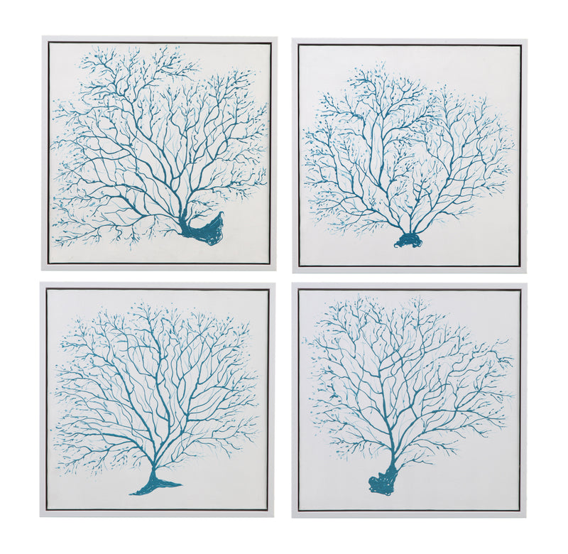 Sea Fans - Canvas Art (Set of 4) - Blue / White