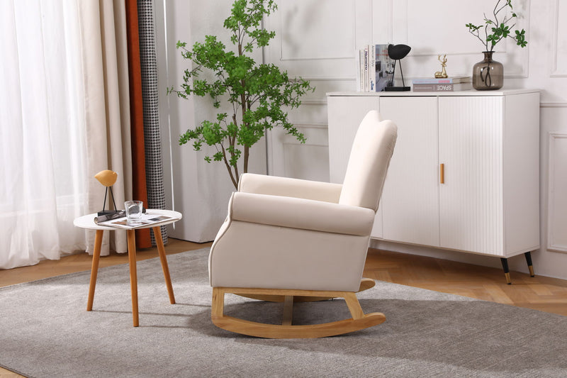 Baby Room High Back Rocking Chair Nursery Chair, Comfortable Rocker Fabric Padded Seat, Modern High Back Armchair