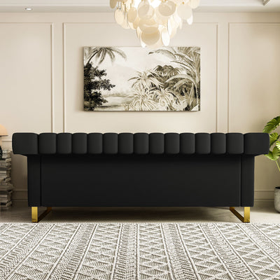 Sofa Modern Sofa With Gold Accents, Sleek Channel-Tufted Upholstery, 3 Seat Couch For Living Room And Office Decor