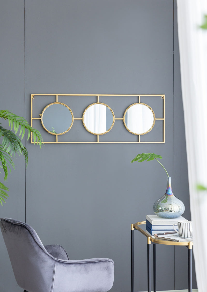 3 Mirror Piece Wall Mirror Rectangular Frame, Home Wall Decor For Bedroom Living Room - Gold