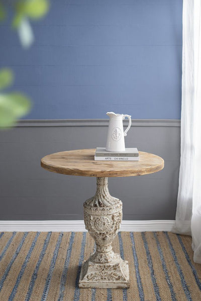 Antique Round Wood Table - Antique White / Gray