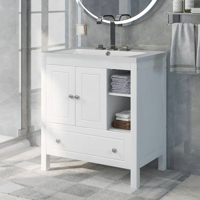 Bathroom Vanity With Sink, Bathroom Storage Cabinet With Doors And Drawers, Solid Wood Frame, Ceramic Sink