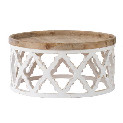 Rustic Round Wooden Coffee Table - White