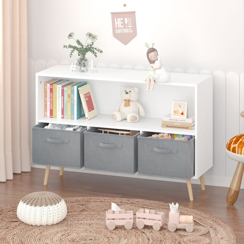 Kids Bookcase With Collapsible Fabric Drawers, Children&