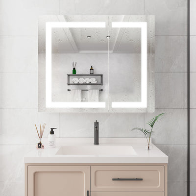 36X30" Medicine Cabinet With LED Vanity Mirror, Anti-Fog Recessed Or Surface Mount Bathroom Double Door Large Storage 3000K~6000K Bright Lighted Aluminum Storage Cabinet With Touch Switch - Silver