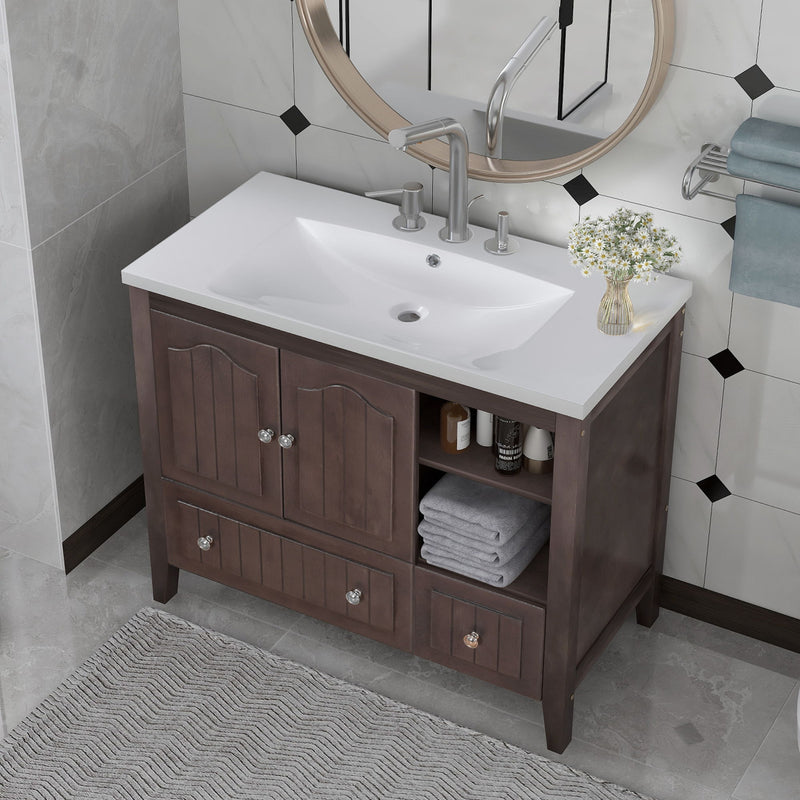 Bathroom Vanity With Ceramic Basin, Bathroom Storage Cabinet With Two Doors And Drawers, Solid Frame, Metal Handles